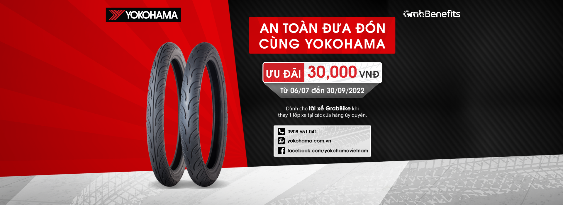 AN TOÀN ĐƯA ĐÓN CÙNG YOKOHAMA - ƯU ĐÃI TÀI XẾ GRABBIKE 30,000 VNĐ